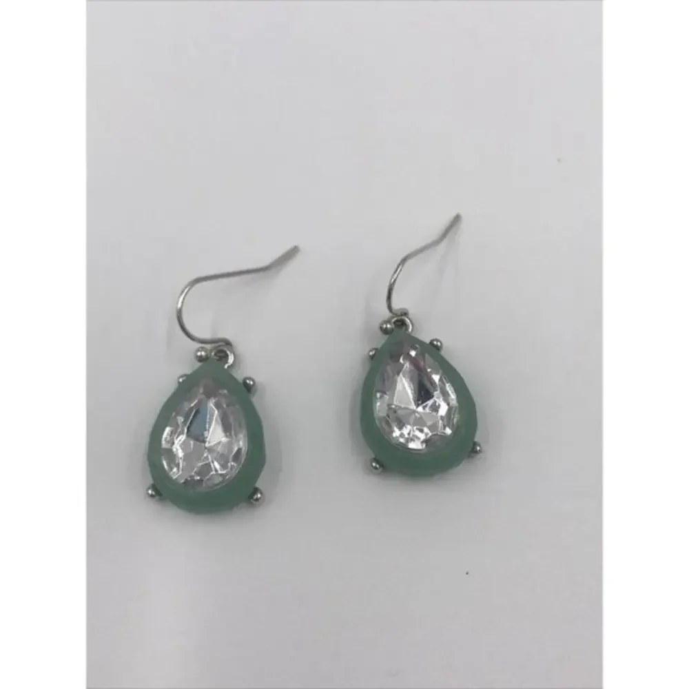 Pear Shape Acrylic stones green‎ frame Dangle Earrings 1